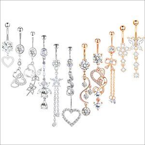 Surgical Stainless Steel Belly Button Rings 14G 10mm 11pcs Dangle Piercing